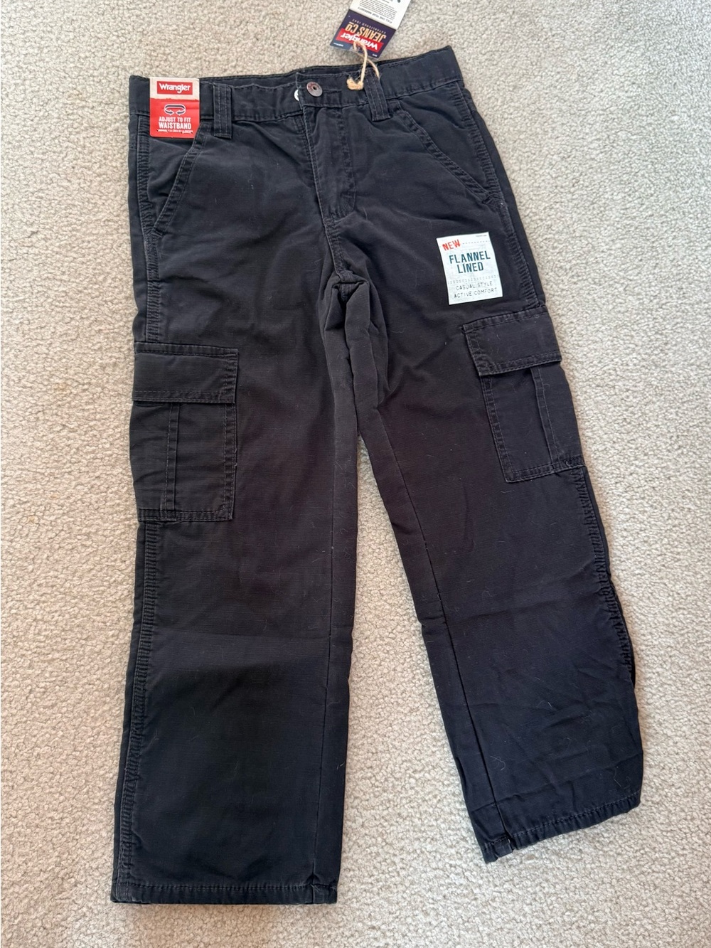 Boy’s Wrangler Black Cargo Jeans with Warm Flannel Lining, NWT